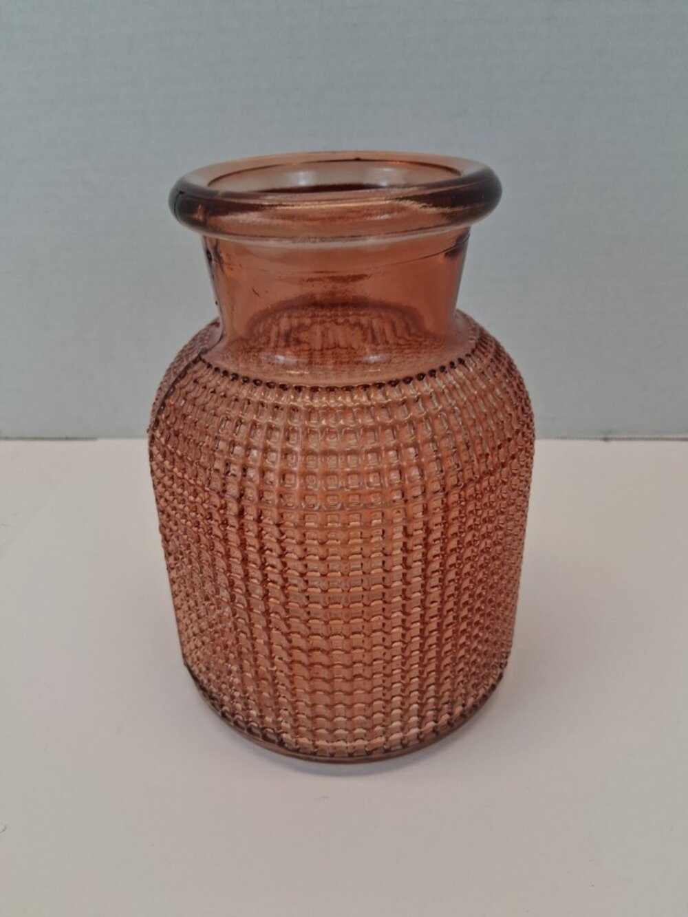 AEG LULU Rose Gold/Amber Pink Textured Glass 7" Vase 48 oz. Heavy Jar MCM Style
